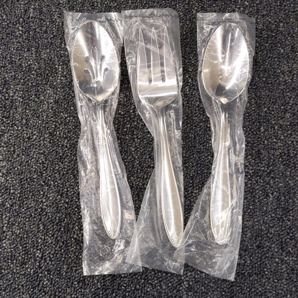 3 pc Lenox COVINGTON 18/10 Glossy Stainless Serving Spoon Fork Slotted Spoon New